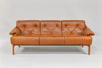 Sofa – Brown Leather with Tiger Maple Arms (Honey) Enrico Bartolini