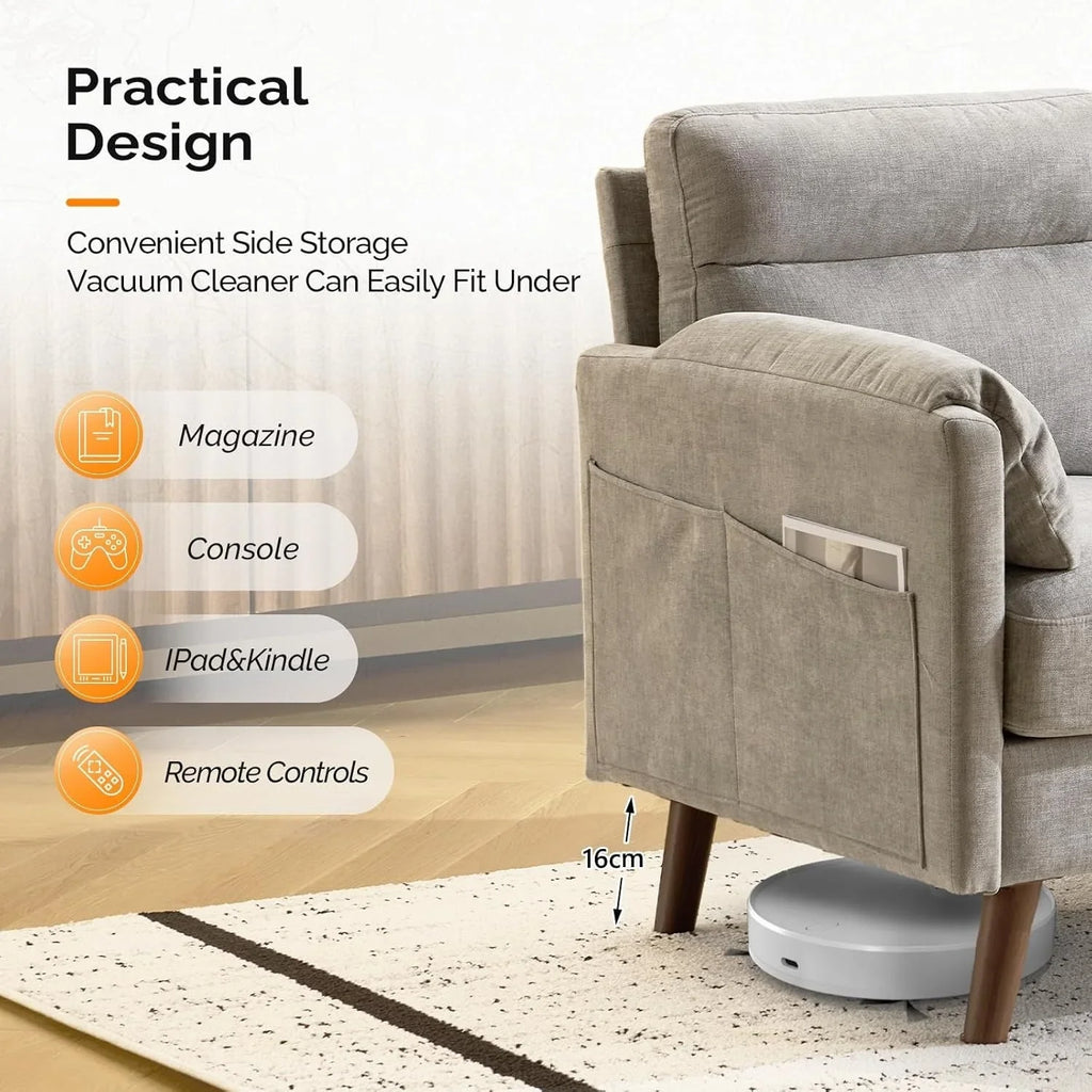 2 Seater Sofa Small Modern Couch with Soft Cushion Tapered Legs and Side Pocket Storage Compact Loveseat... - House Of Avana