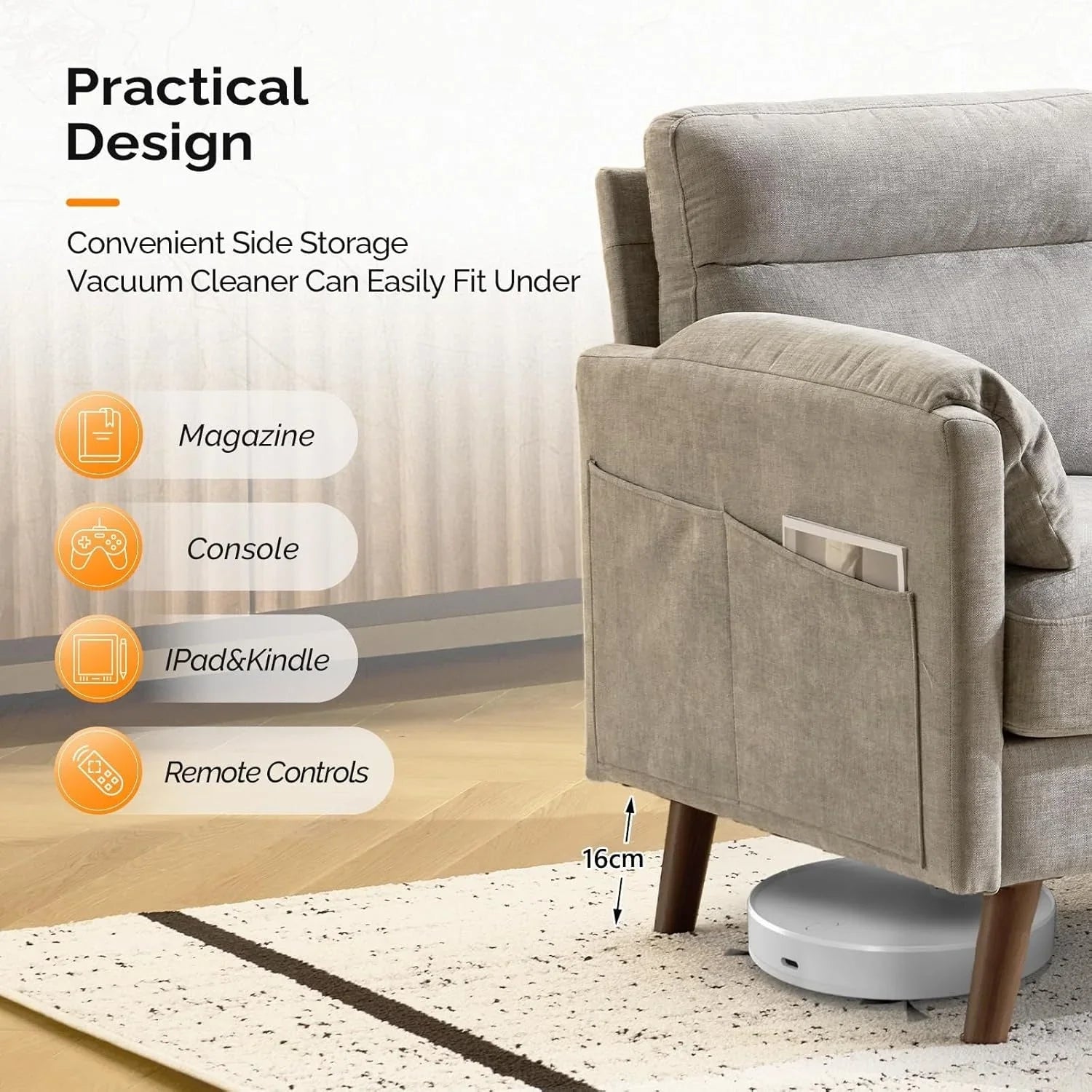 2 Seater Sofa Small Modern Couch with Soft Cushion Tapered Legs and Side Pocket Storage Compact Loveseat... - House Of Avana