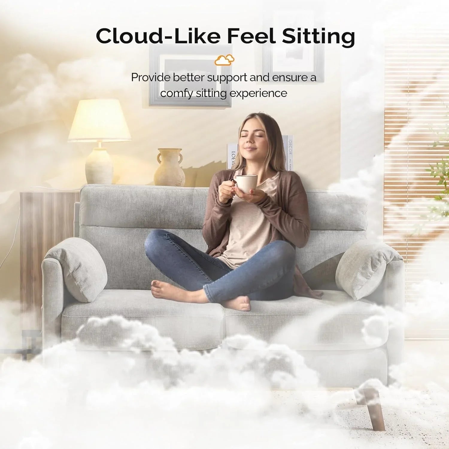 2 Seater Sofa Small Modern Couch with Soft Cushion Tapered Legs and Side Pocket Storage Compact Loveseat... - House Of Avana