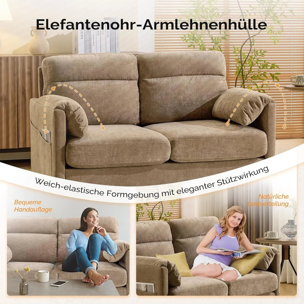 2 Seater Sofa Small Modern Couch with Soft Cushion Tapered Legs and Side Pocket Storage Compact Loveseat... - House Of Avana