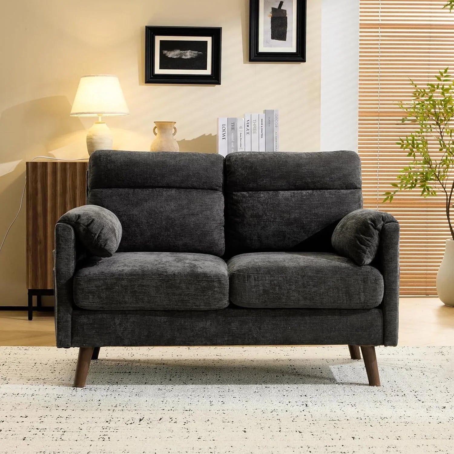 2 Seater Sofa Small Modern Couch with Soft Cushion Tapered Legs and Side Pocket Storage Compact Loveseat... - House Of Avana