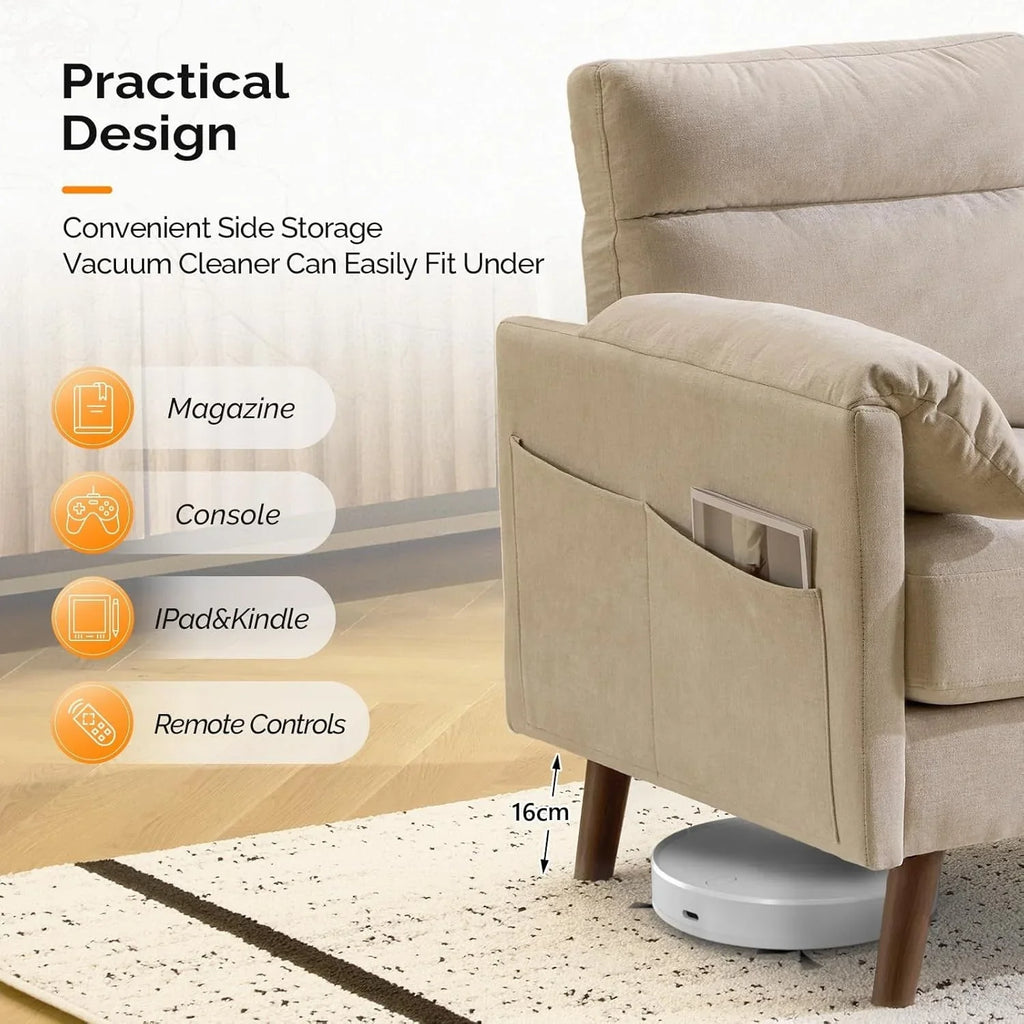 2 Seater Sofa Small Modern Couch with Soft Cushion Tapered Legs and Side Pocket Storage Compact Loveseat... - House Of Avana