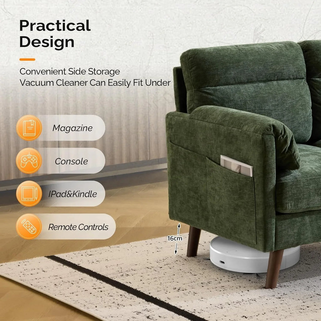 2 Seater Sofa Small Modern Couch with Soft Cushion Tapered Legs and Side Pocket Storage Compact Loveseat... - House Of Avana