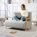 2 Seater Sofa, Small Sherpa Fabric Couch Settee, Nordic Upholstered Loveseat with Wood Legs and... - House Of Avana