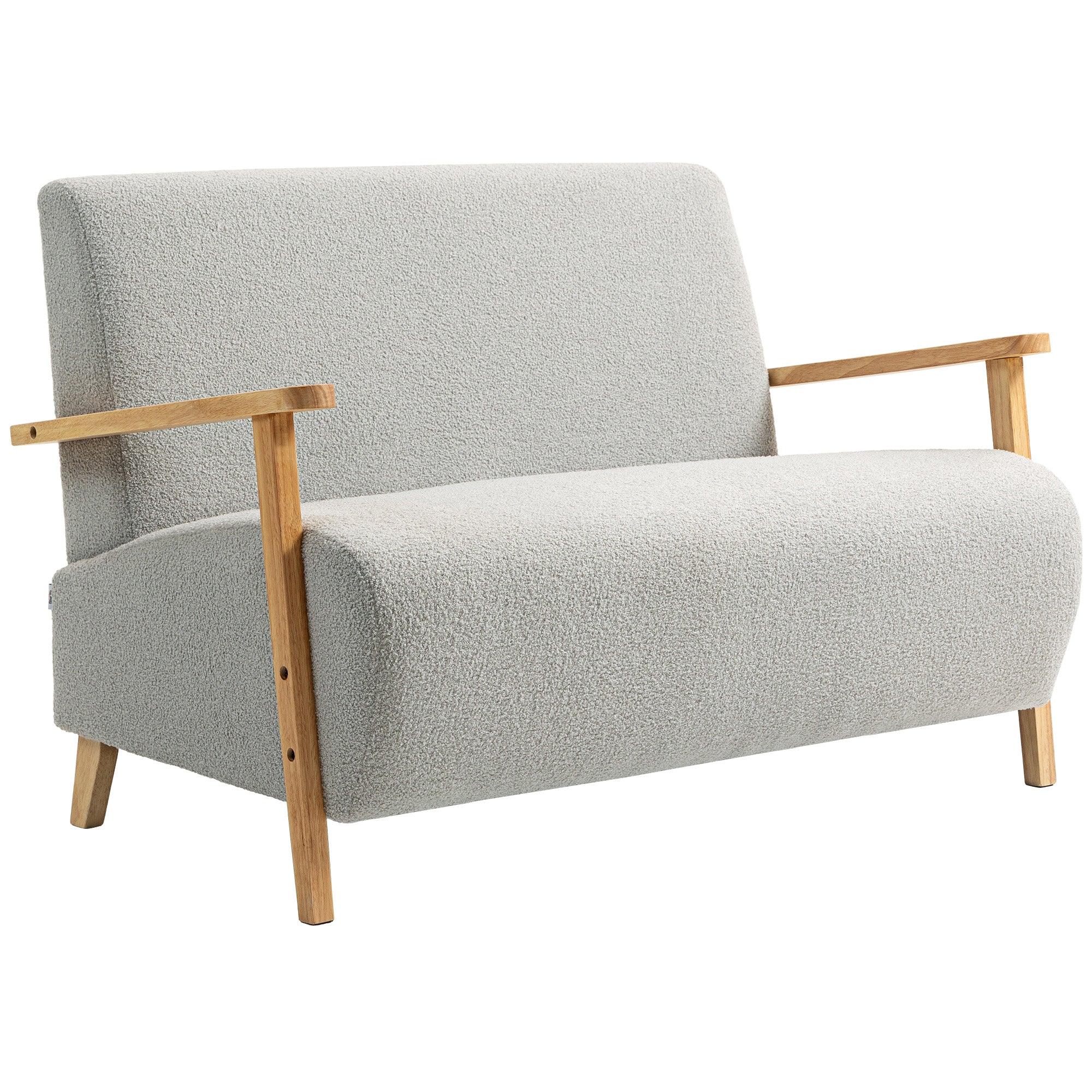 2 Seater Sofa, Small Sherpa Fabric Couch Settee, Nordic Upholstered Loveseat with Wood Legs and... - House Of Avana