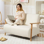 2 Seater Sofa, Small Sherpa Fabric Couch Settee, Nordic Upholstered Loveseat with Wood Legs and... - House Of Avana