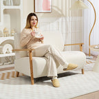 2 Seater Sofa, Small Sherpa Fabric Couch Settee, Nordic Upholstered Loveseat with Wood Legs and... - House Of Avana