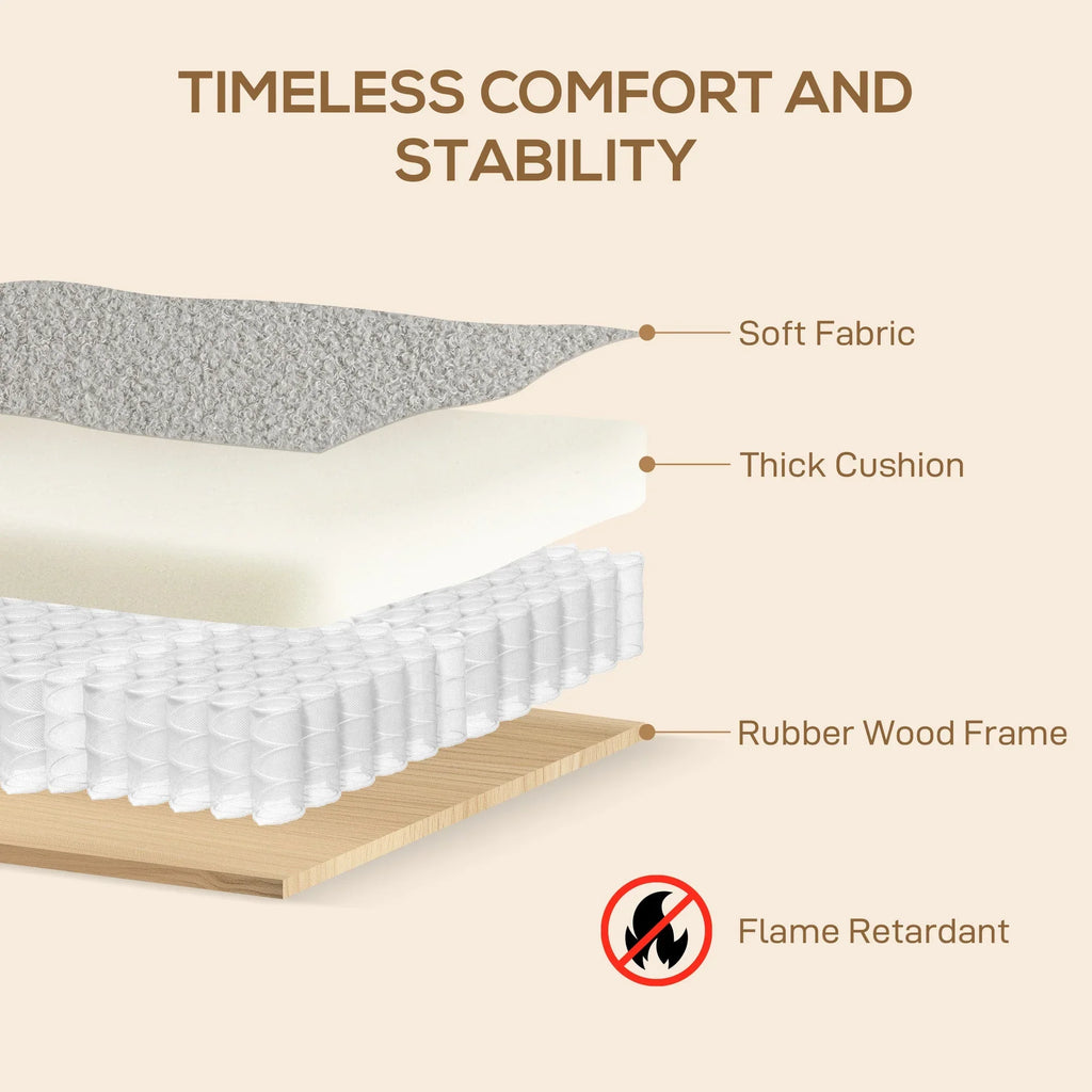 2 Seater Sofa, Small Sherpa Fabric Couch Settee, Nordic Upholstered Loveseat with Wood Legs and... - House Of Avana