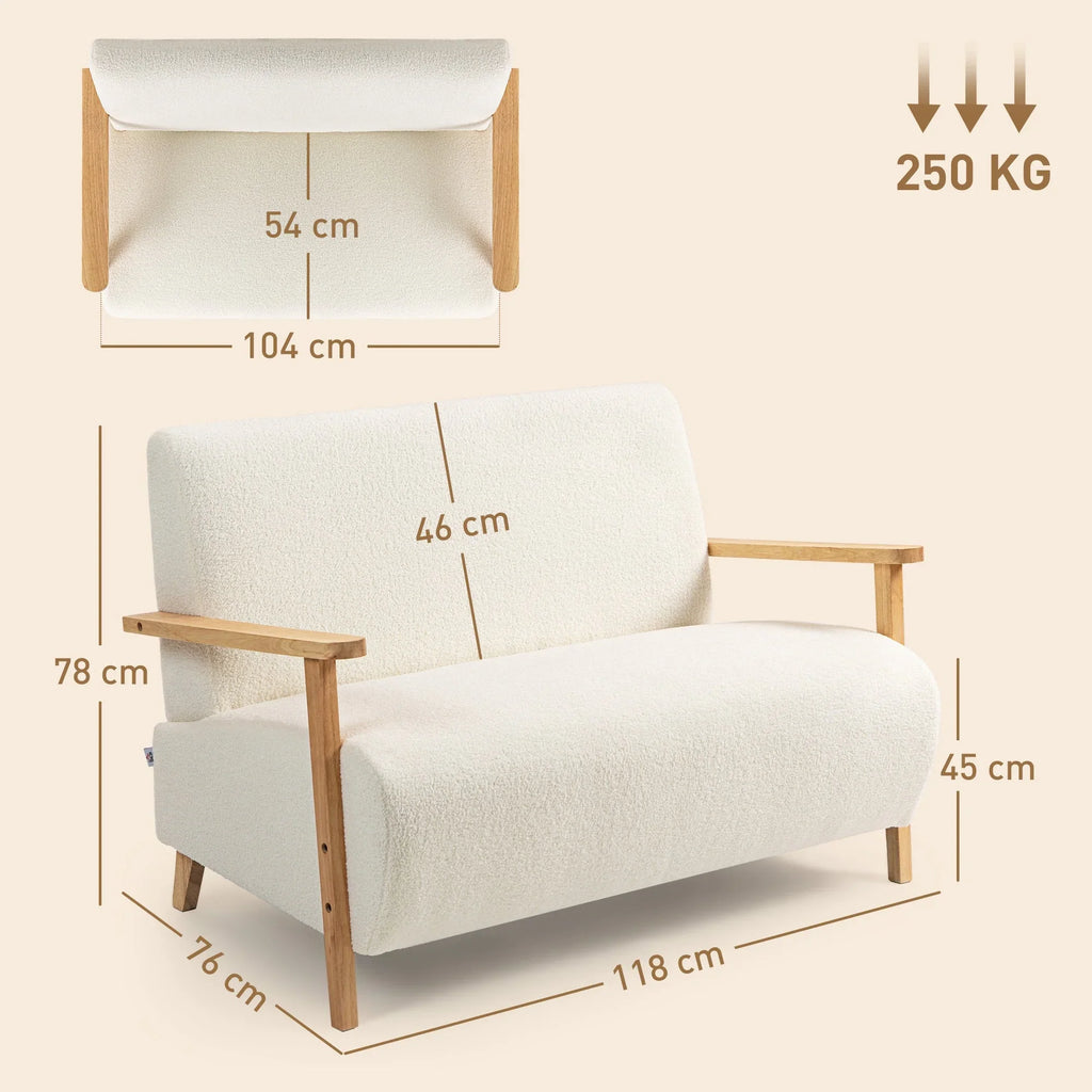 2 Seater Sofa, Small Sherpa Fabric Couch Settee, Nordic Upholstered Loveseat with Wood Legs and... - House Of Avana