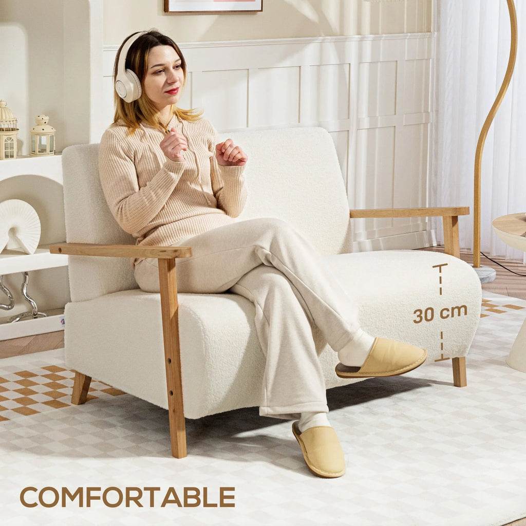 2 Seater Sofa, Small Sherpa Fabric Couch Settee, Nordic Upholstered Loveseat with Wood Legs and... - House Of Avana