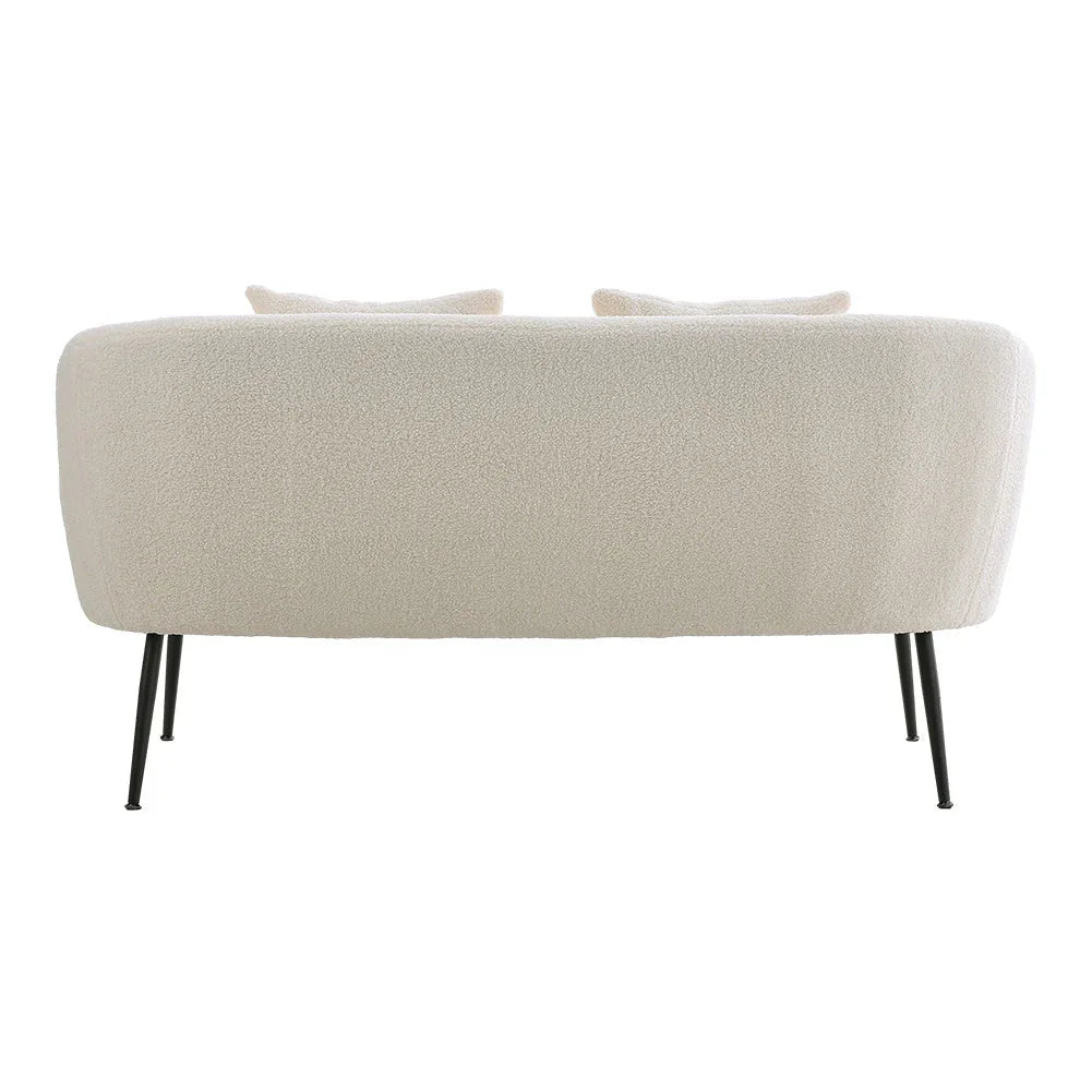 Leather 2-seater White Sofa with Armrests and Throw Pillows, close-up view - House Of Avana