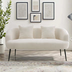 Leather 2-seater White Sofa with Armrests and Throw Pillows, texture detail - House Of Avana