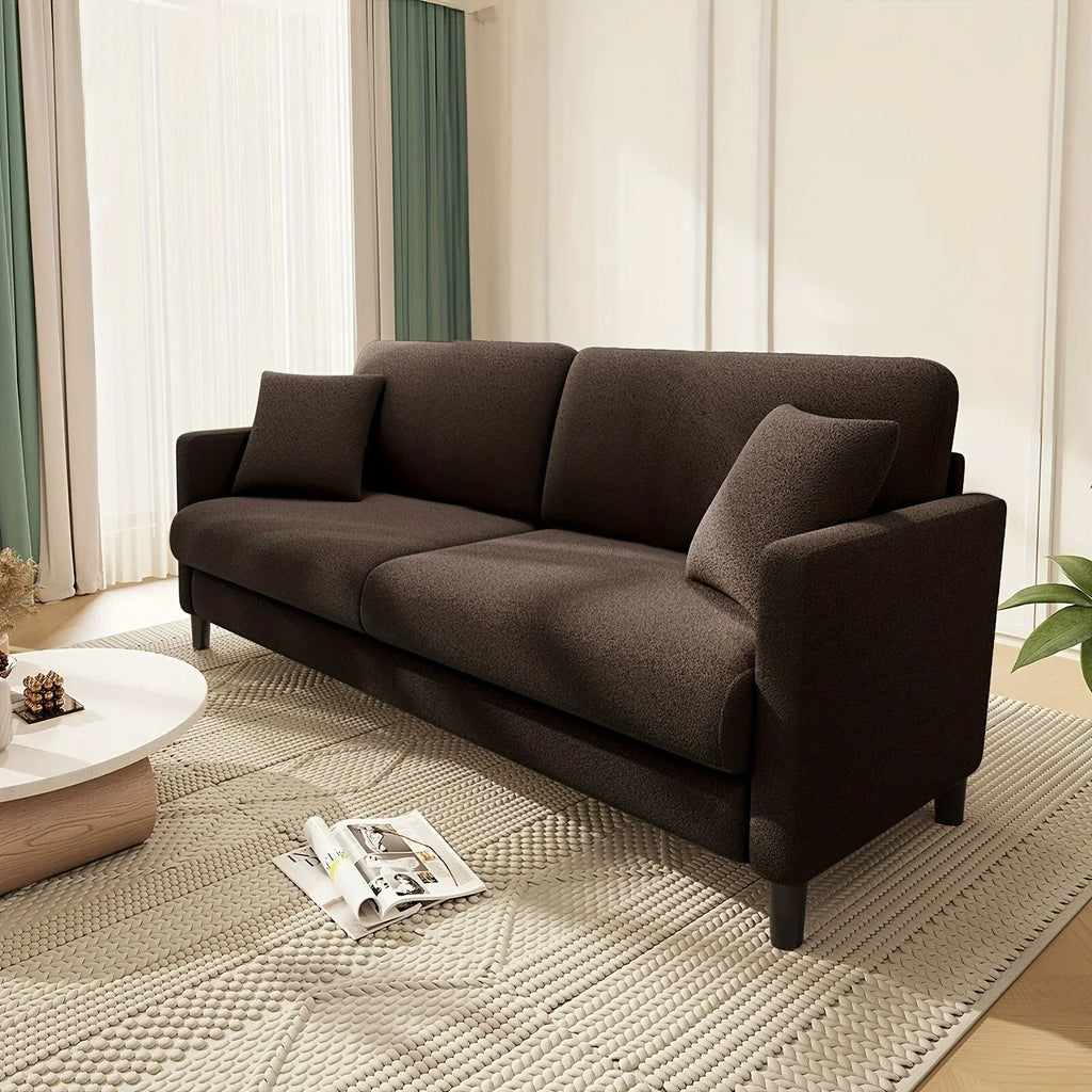 Modern 3-Seater Teddy Velvet Sofa with Pillows – Comfortable Fleece Love Seat for Living Room, Bedroom, or Home Office, Hardwood Frame, White Upholstery, Mid-Century Design, Home Office Couch | Elegant Velvet Sofa | Plush C House Of Avana