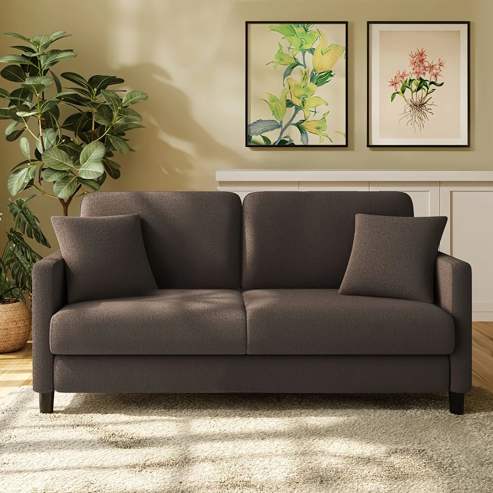 Modern 3-Seater Teddy Velvet Sofa with Pillows – Comfortable Fleece Love Seat for Living Room, Bedroom, or Home Office, Hardwood Frame, White Upholstery, Mid-Century Design, Home Office Couch | Elegant Velvet Sofa | Plush C House Of Avana