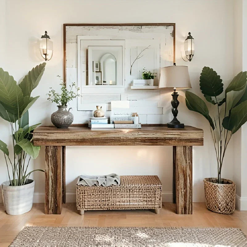 Farmhouse Sofa Table - Extra Long 59" Entryway Console Table with Semi-circular Base, Rustic Living Room... - House Of Avana