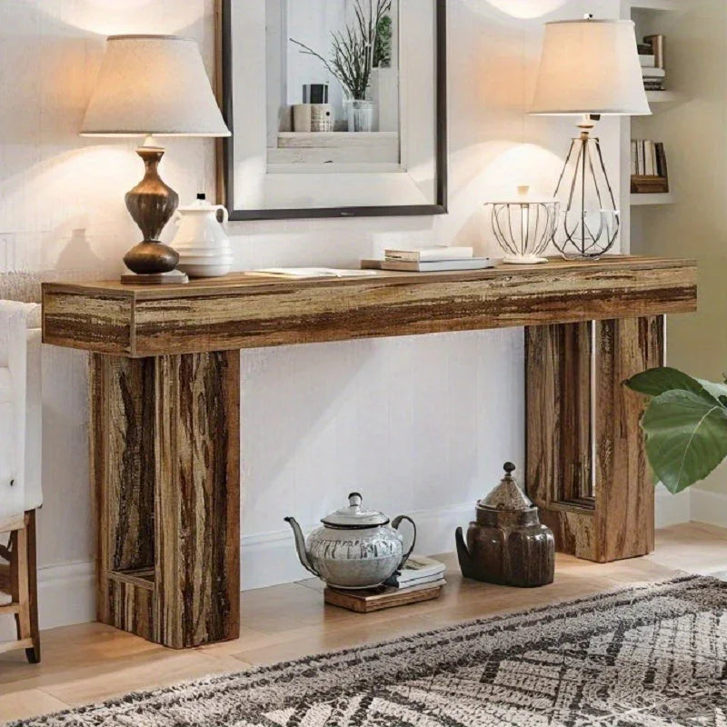 Farmhouse Sofa Table - Extra Long 59" Entryway Console Table with Semi-circular Base, Rustic Living Room... - House Of Avana