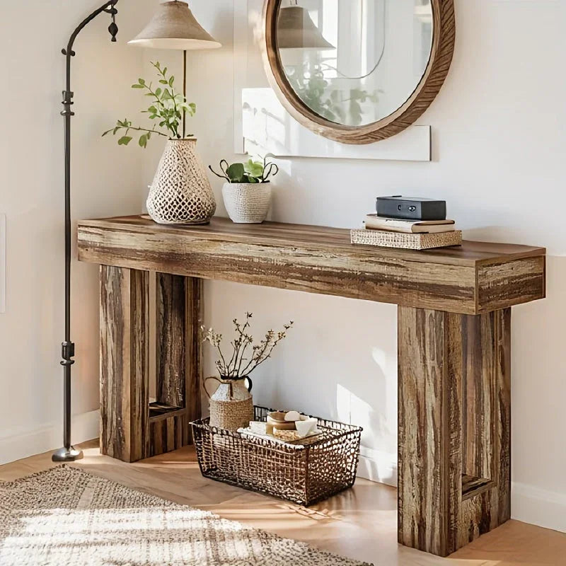 Farmhouse Sofa Table - Extra Long 59" Entryway Console Table with Semi-circular Base, Rustic Living Room... - House Of Avana