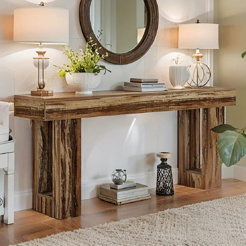 Farmhouse Sofa Table - Extra Long 59" Entryway Console Table with Semi-circular Base, Rustic Living Room... - House Of Avana