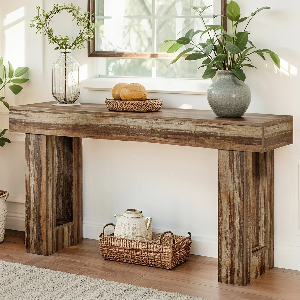 Farmhouse Sofa Table - Extra Long 59" Entryway Console Table with Semi-circular Base, Rustic Living Room... - House Of Avana