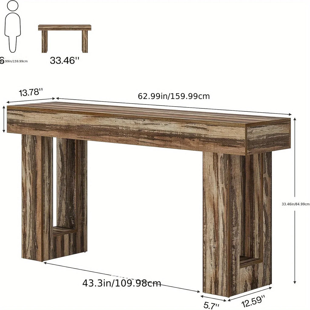 Farmhouse Sofa Table - Extra Long 59" Entryway Console Table with Semi-circular Base, Rustic Living Room... - House Of Avana