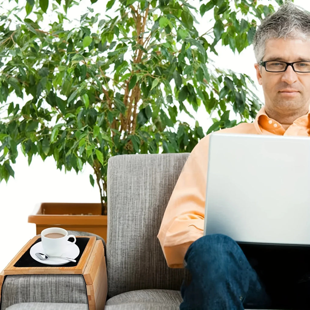 Bamboo Sofa Armrest Tray, Multifunctional Sofa Armrest Breakfast Tray, Snack Tray, Home Kitchen... - House Of Avana