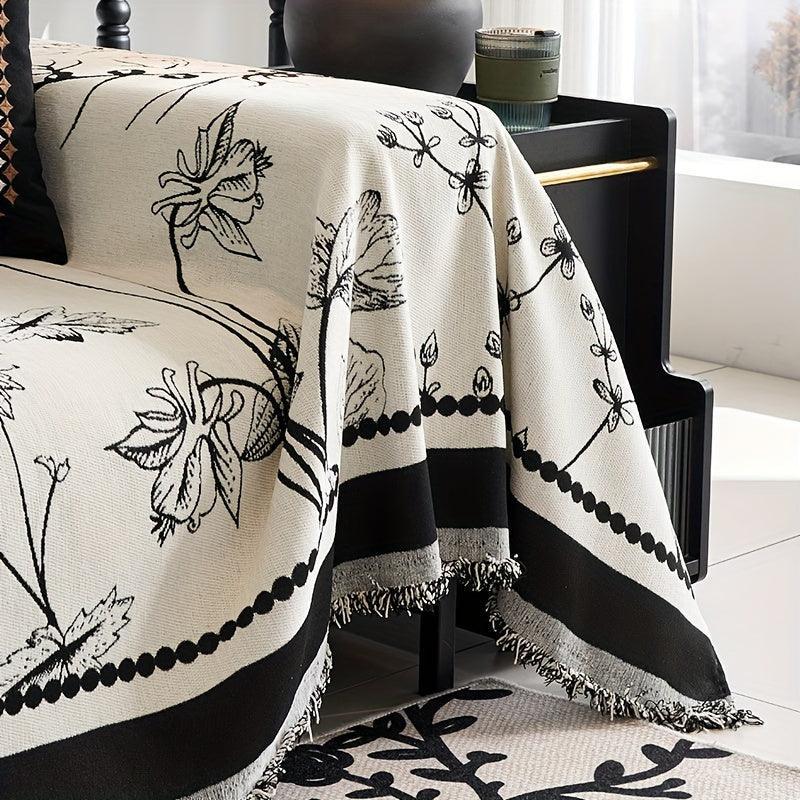 Soft & Cozy Chenille Reversible Sofa Cover - Black and White Couch topspet