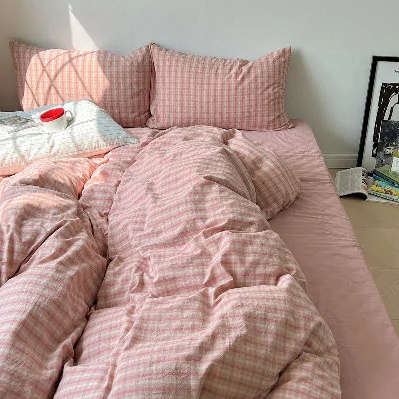 Soft Blend Plaid Bedding Set / Blue Ever Lasting