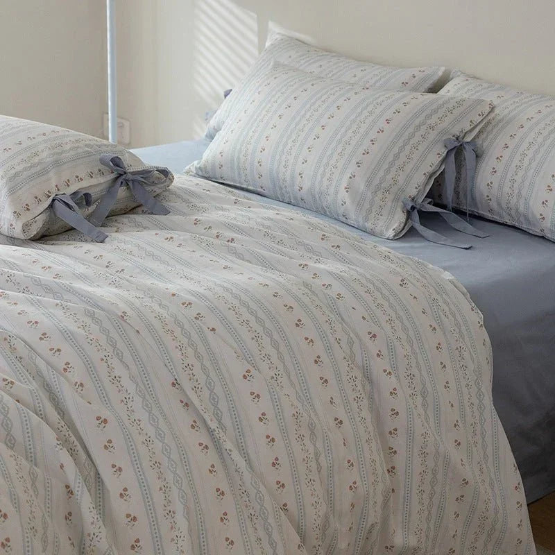Soft Cottage Blue Ribbon Bedding Set / Blue Ever Lasting