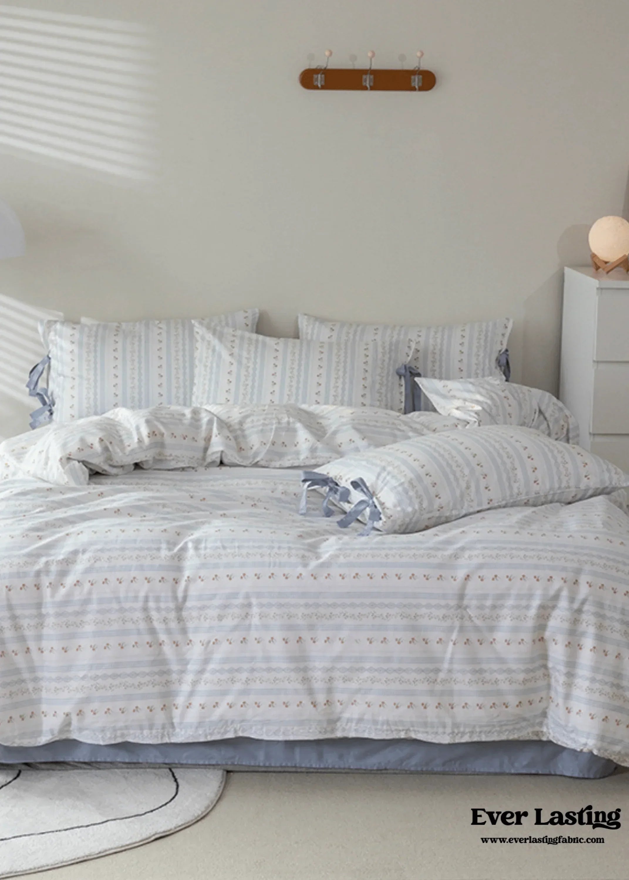 Soft Cottage Blue Ribbon Bedding Set / Blue Ever Lasting