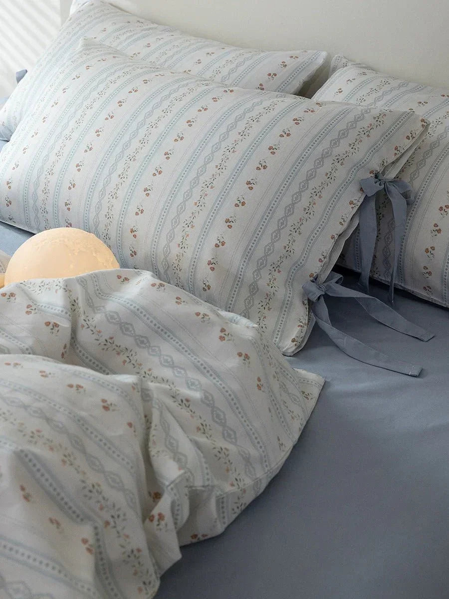 Soft Cottage Blue Ribbon Bedding Set / Blue Ever Lasting