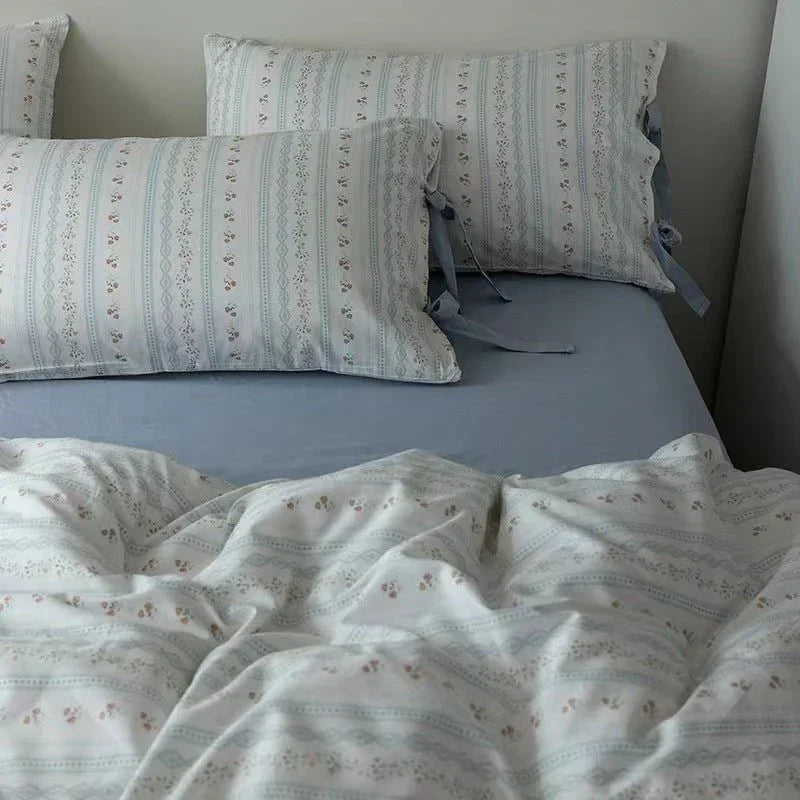 Soft Cottage Blue Ribbon Bedding Set / Blue Ever Lasting