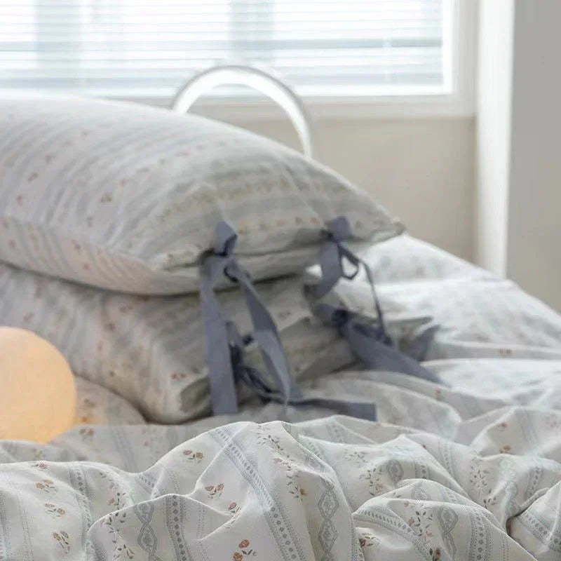 Soft Cottage Blue Ribbon Bedding Set / Blue Ever Lasting