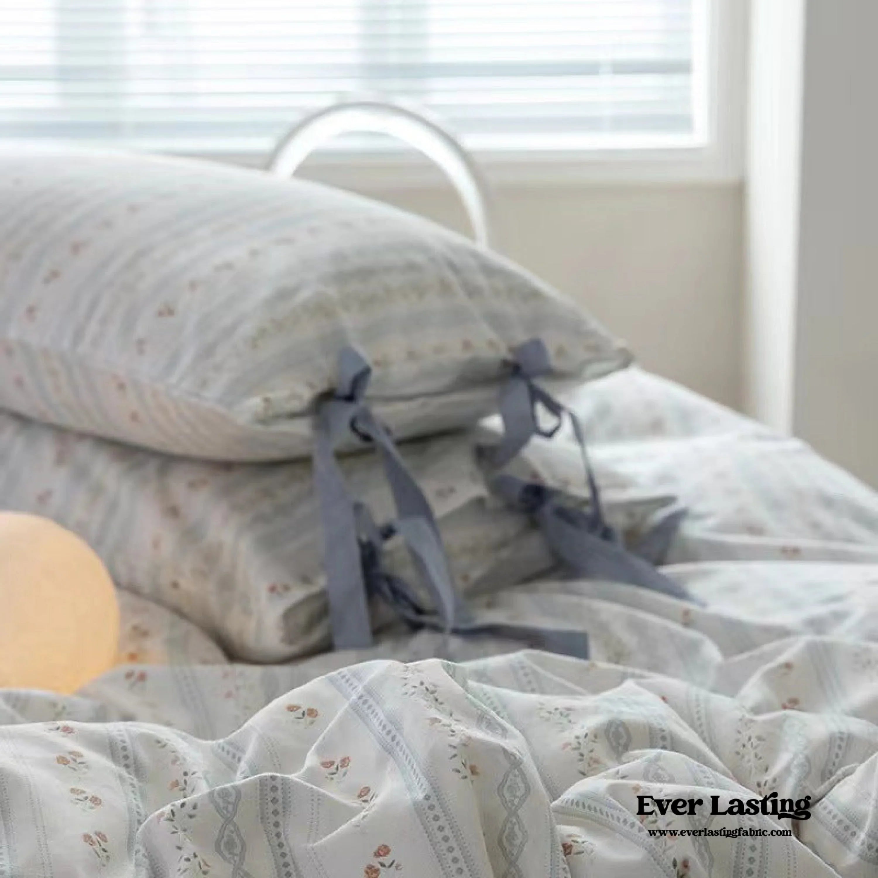Soft Cottage Ribbon Bedding Set / Green Ever Lasting