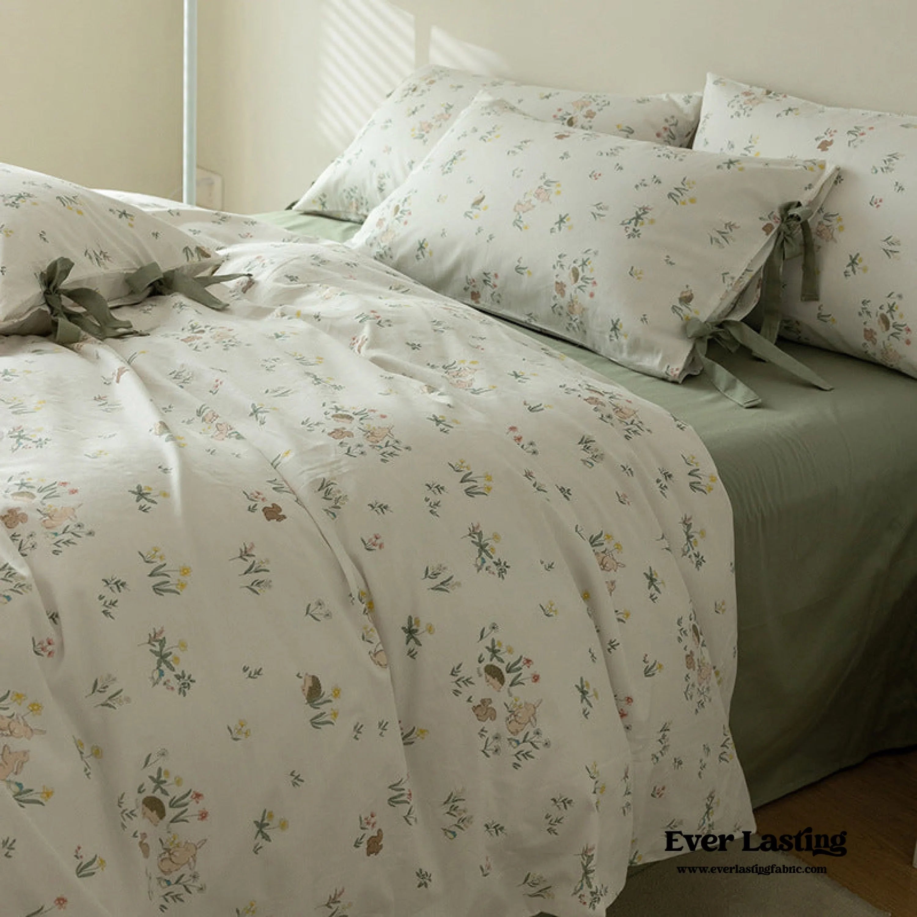 Soft Cottage Ribbon Bedding Set / Green Ever Lasting