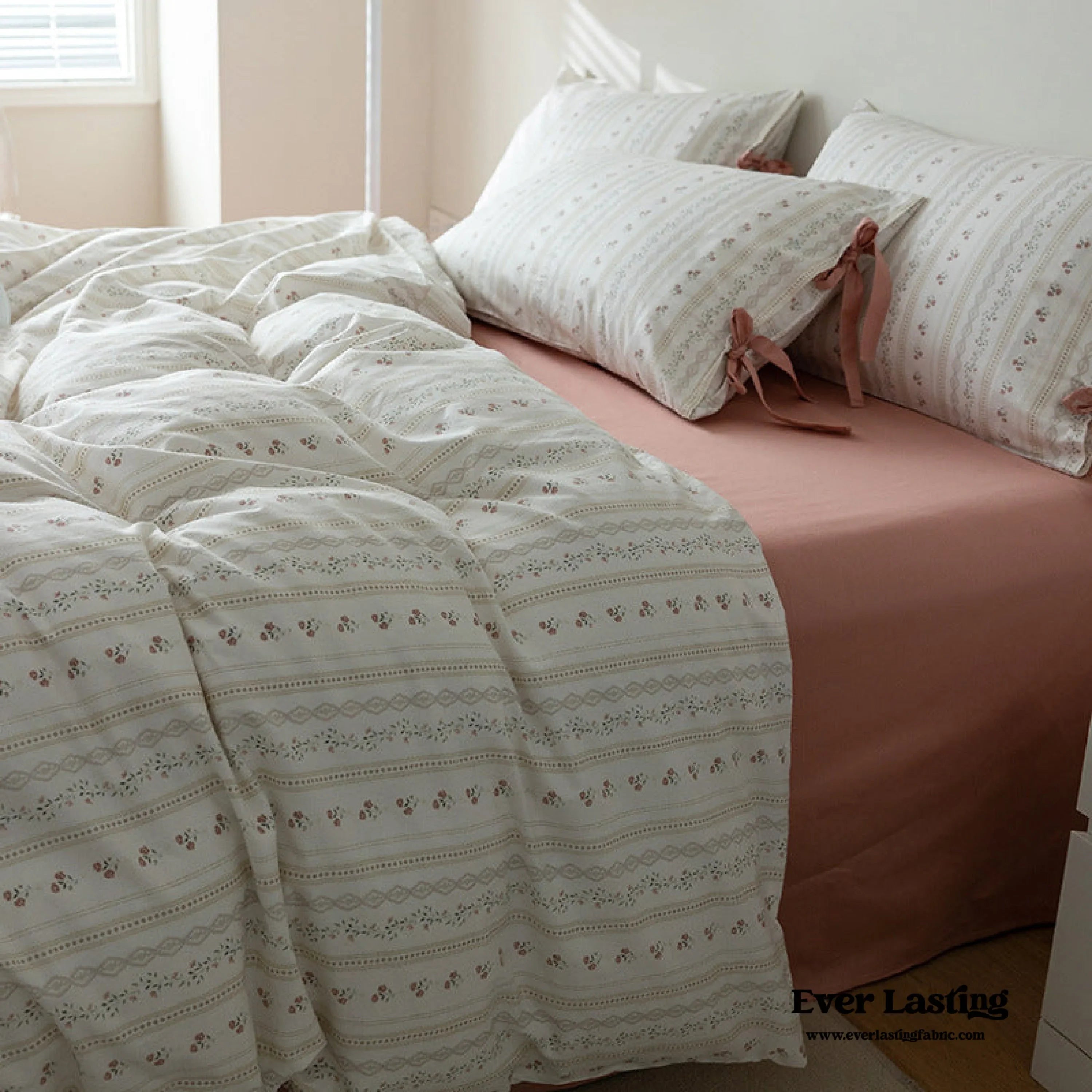 Soft Cottage Ribbon Bedding Set / Green Ever Lasting