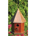 Solid Mahogany Wood Songbird Birdhouse with Shiny Copper Roof