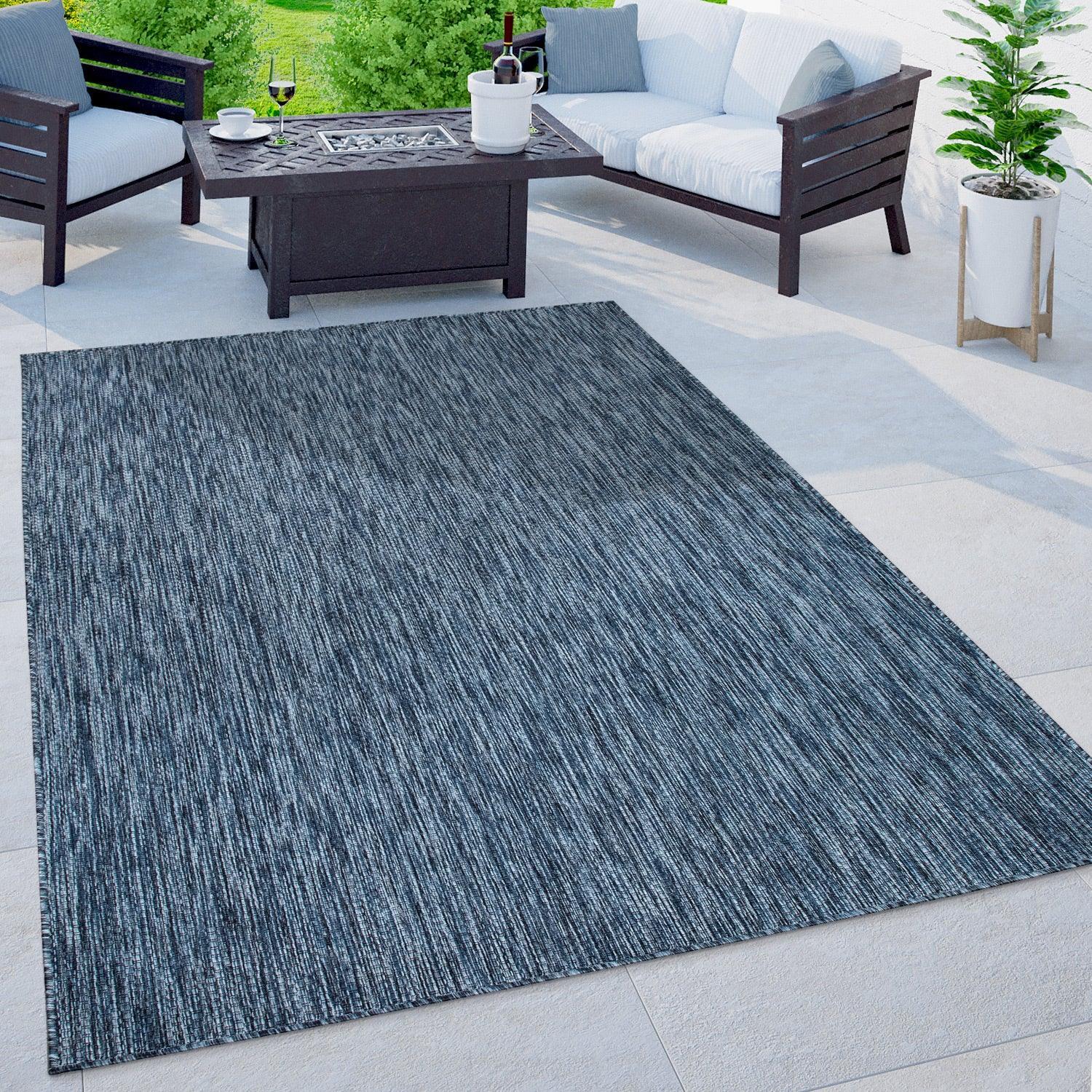 Solid Outdoor Rug for Patio or Balcony Weatherproof in Mottled Blue, front view - House Of Avana