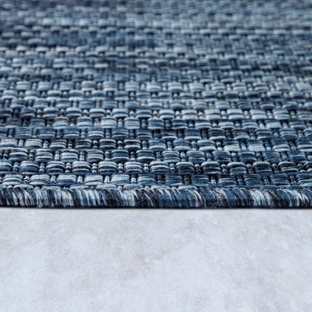 Solid Outdoor Rug for Patio or Balcony Weatherproof in Mottled Blue, back view - House Of Avana
