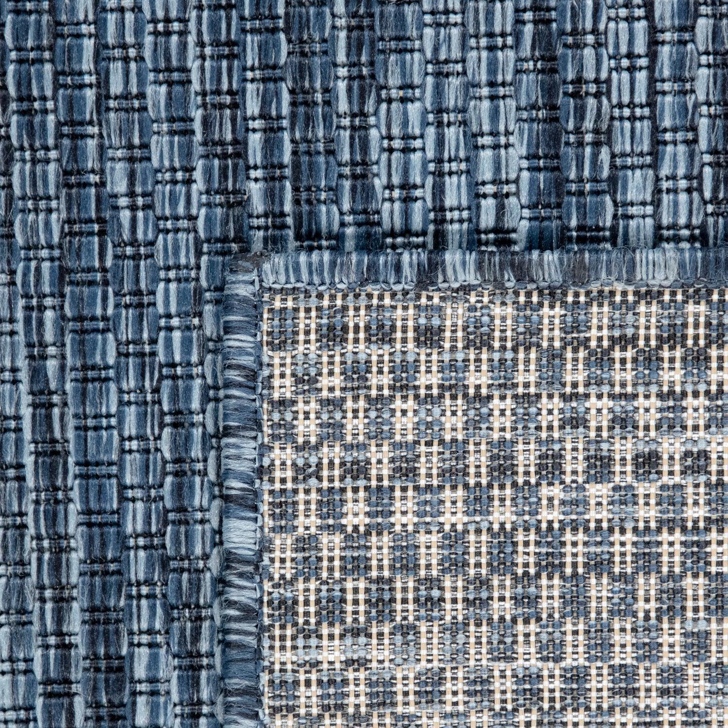 Solid Outdoor Rug for Patio or Balcony Weatherproof in Mottled Blue, side view - House Of Avana