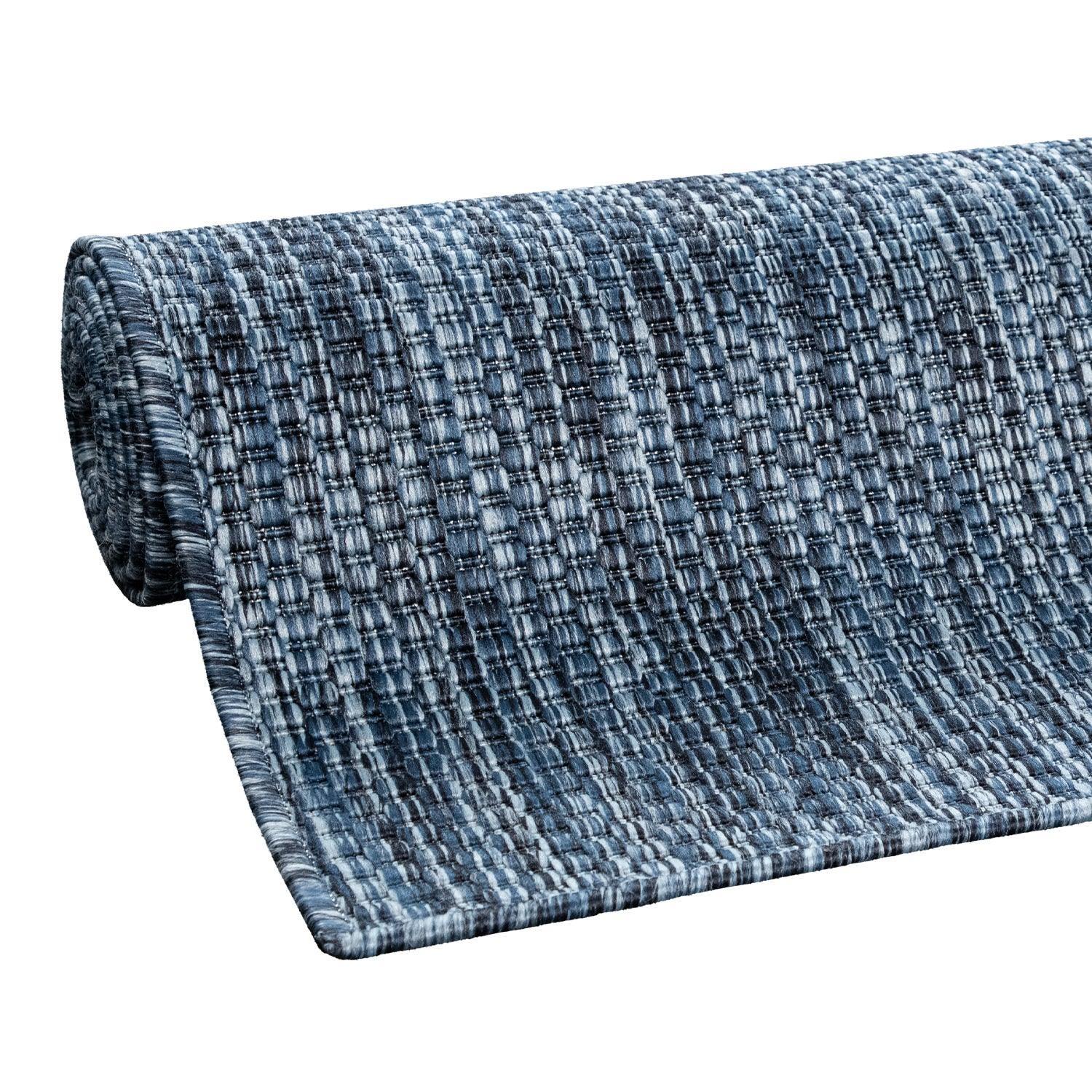 Solid Outdoor Rug for Patio or Balcony Weatherproof in Mottled Blue, detail shot - House Of Avana