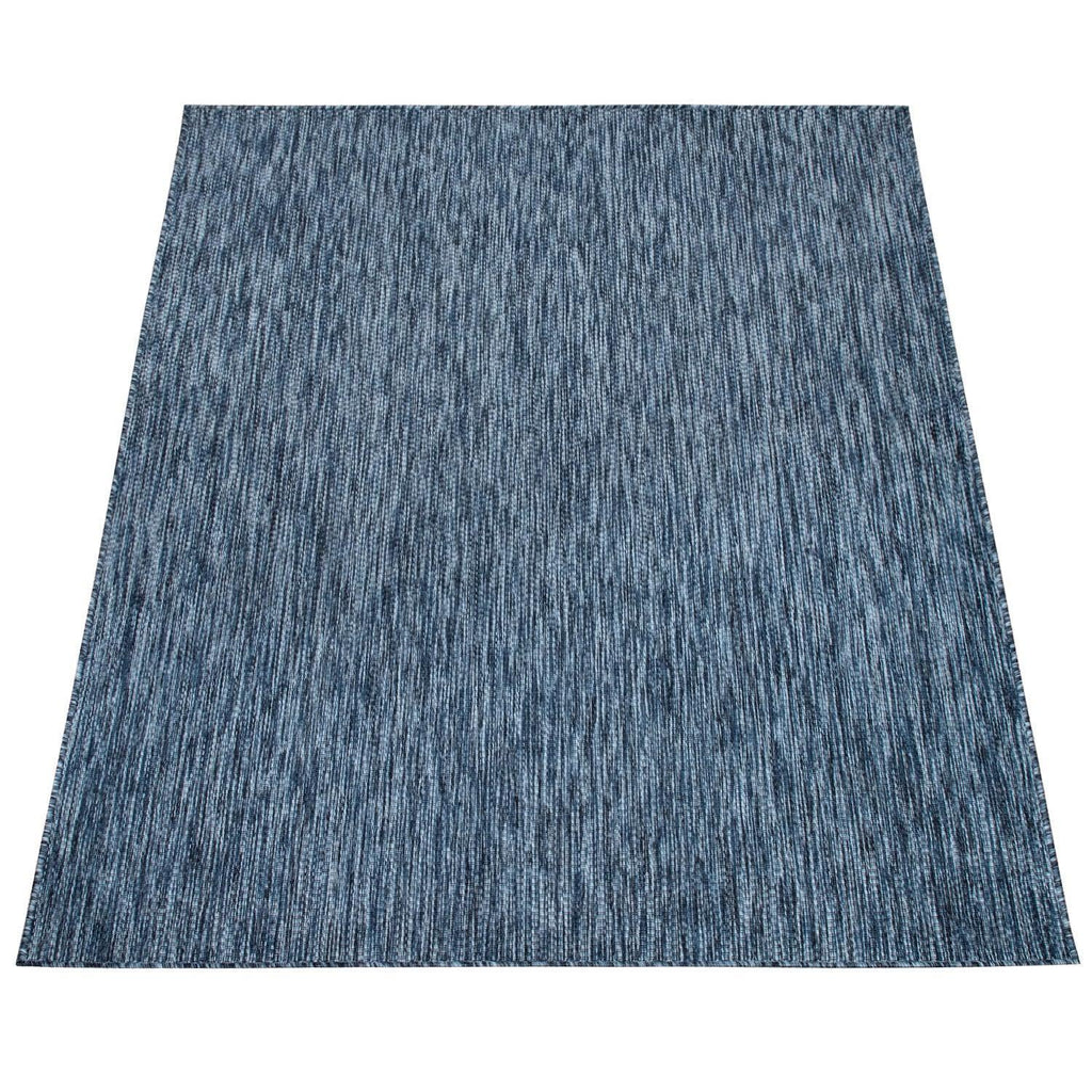 Solid Outdoor Rug for Patio or Balcony Weatherproof in Mottled Blue, lifestyle image - House Of Avana