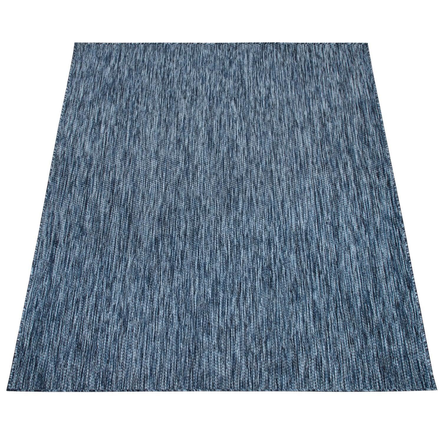 Solid Outdoor Rug for Patio or Balcony Weatherproof in Mottled Blue, lifestyle image - House Of Avana