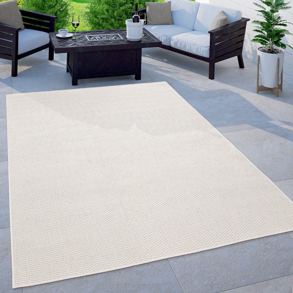 Solid Outdoor Rug for Patio or Balcony Weatherproof in Mottled Cream, front view - House Of Avana