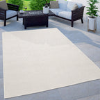 Solid Outdoor Rug for Patio or Balcony Weatherproof in Mottled Cream, front view - House Of Avana