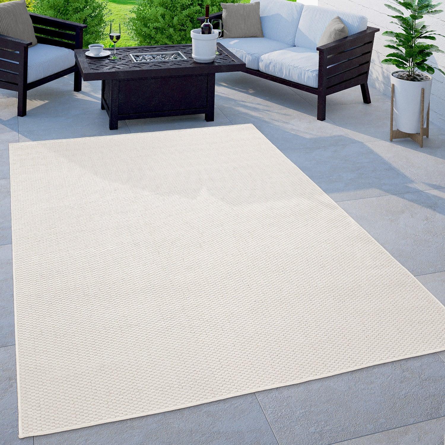 Solid Outdoor Rug for Patio or Balcony Weatherproof in Mottled Cream, front view - House Of Avana