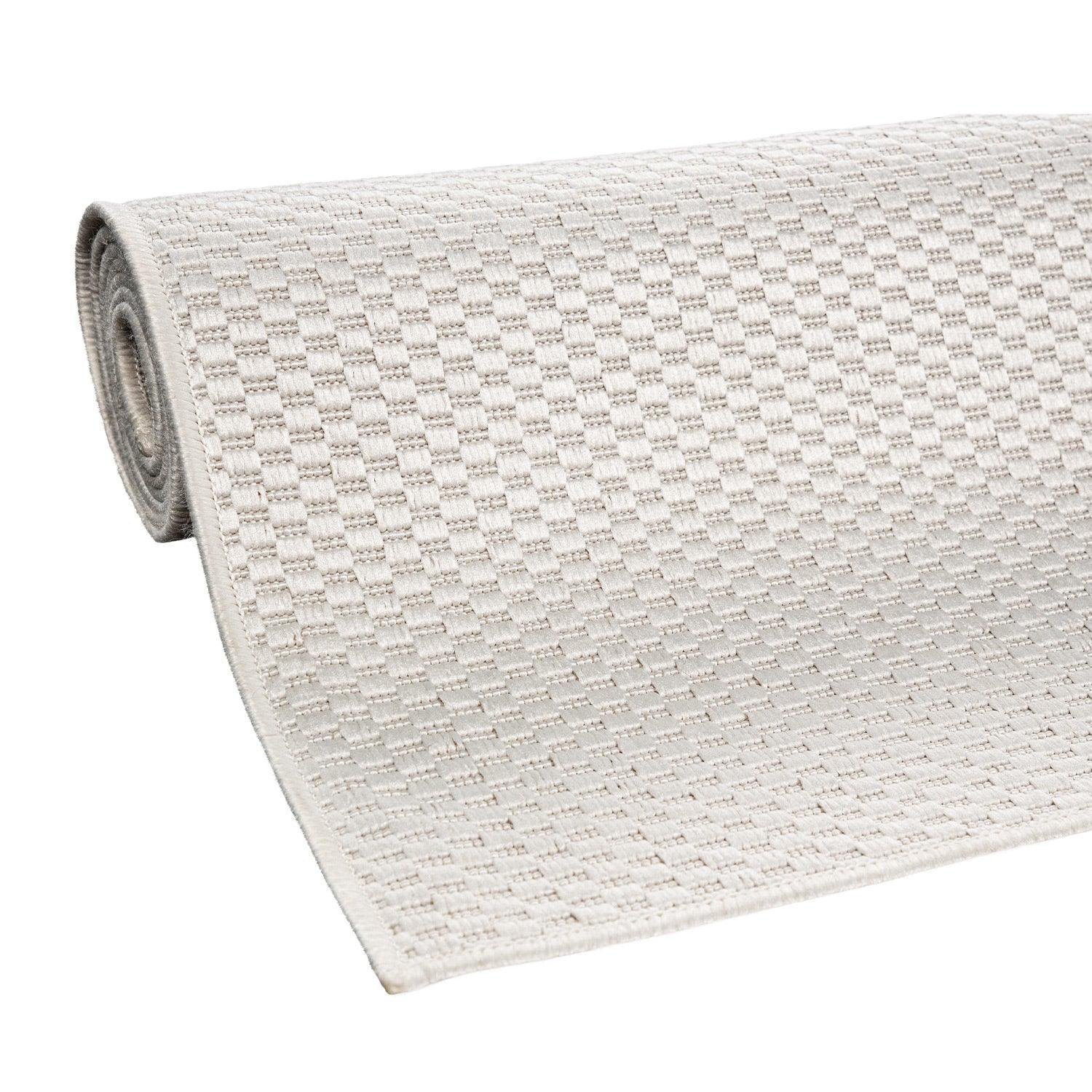 Solid Outdoor Rug for Patio or Balcony Weatherproof in Mottled Cream, detail shot - House Of Avana