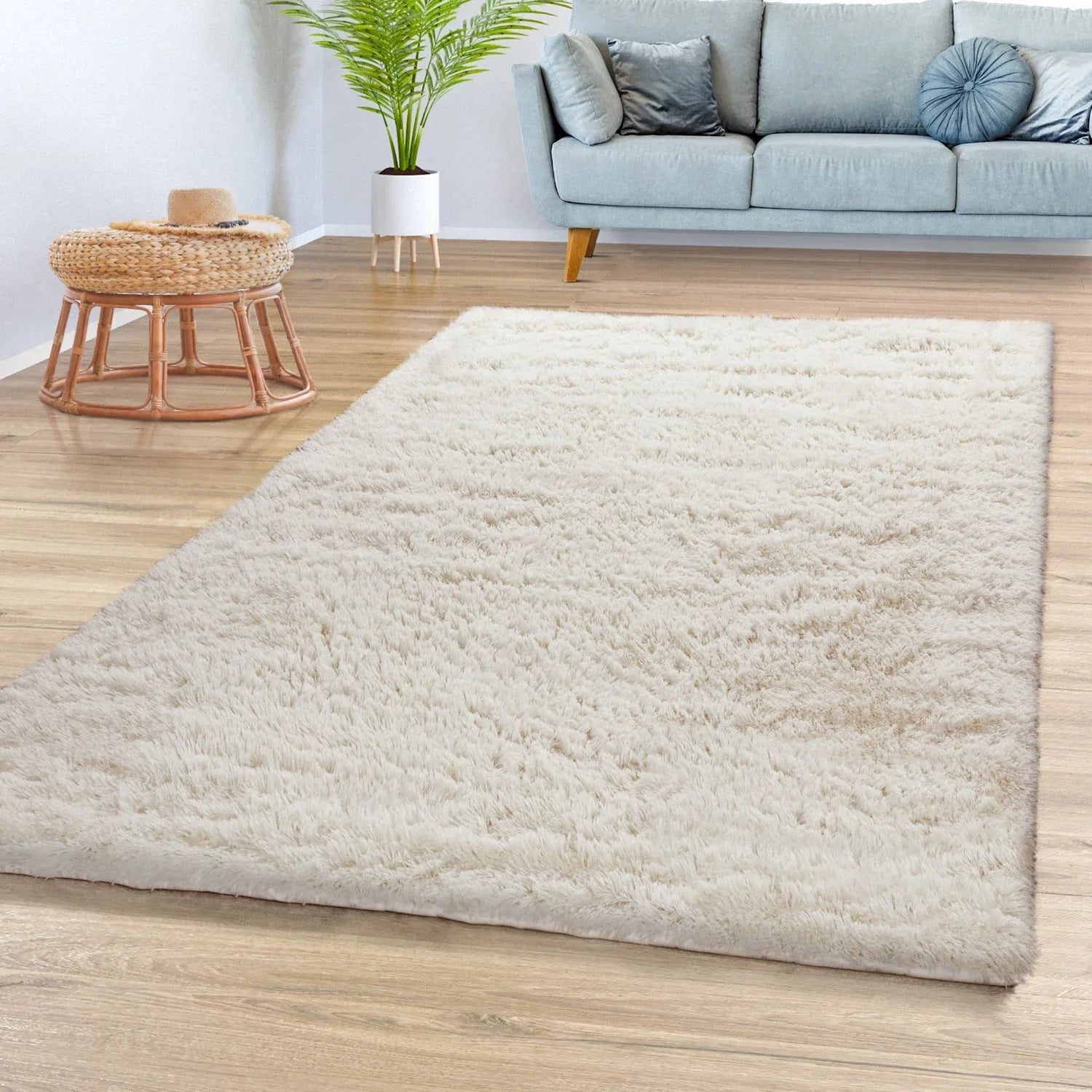 Solid Shag Rug Silky Soft & Fluffy In Ivory RugYourHome