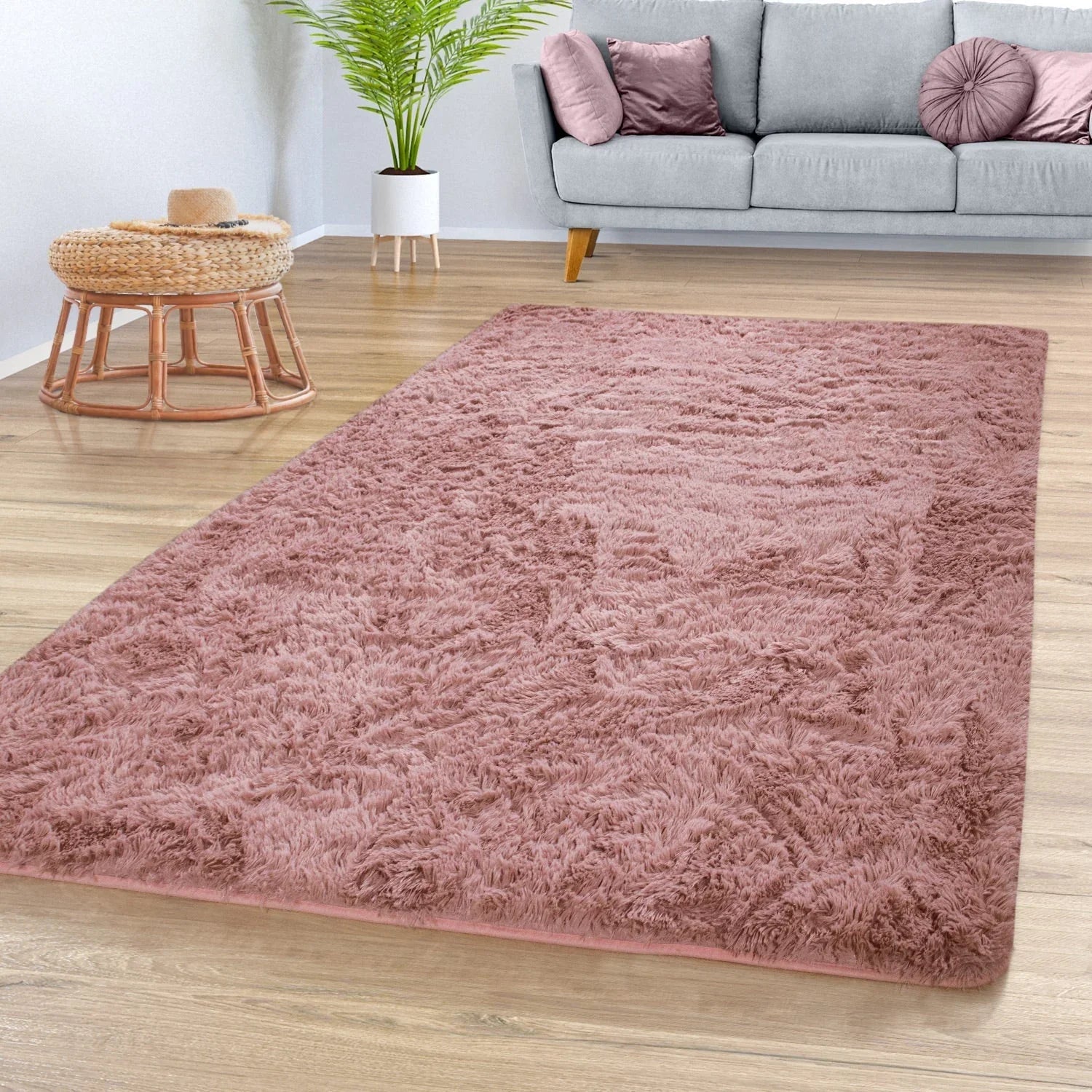 Solid Shag Rug Silky Soft & Fluffy In Rose RugYourHome