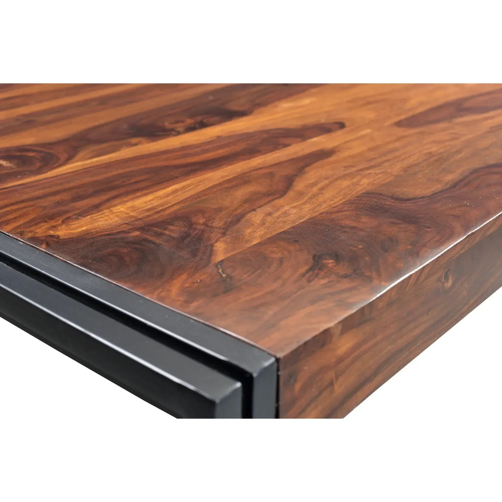 Solid Sheesham Wood Dining Table with Metal Legs